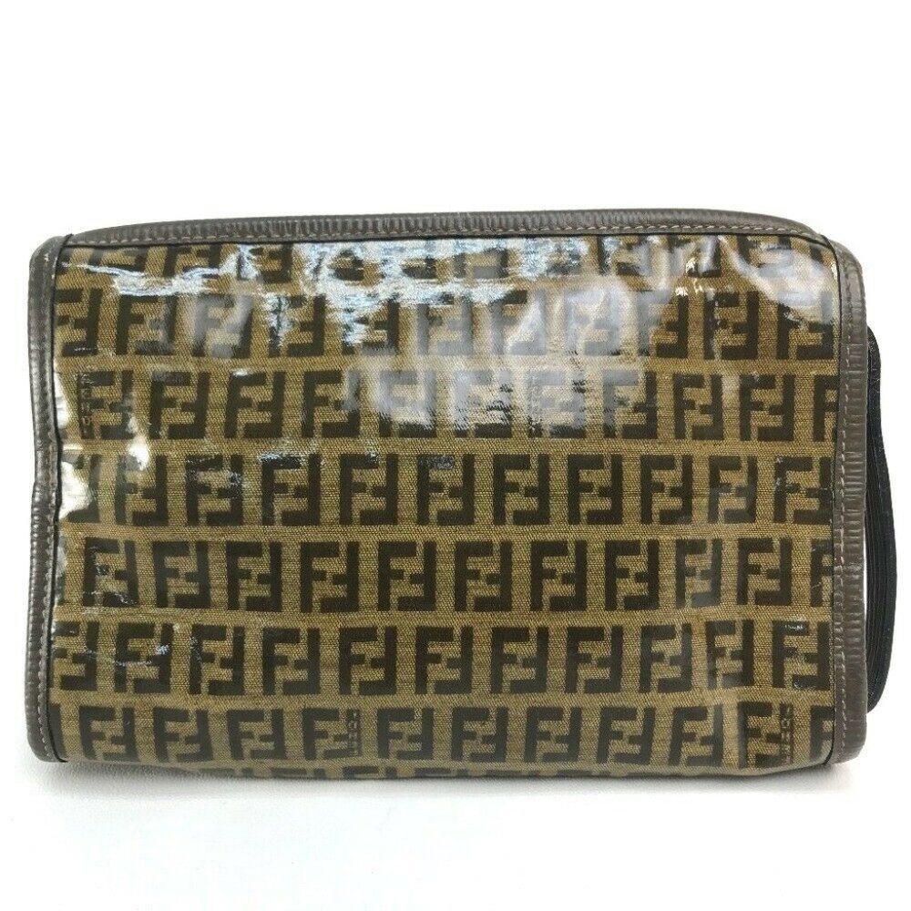 AUTHENTIC FENDI FF Zucca pattern Pochette Cross body Shoulder Bag Vinyl x Leathe - Picture 2 of 8